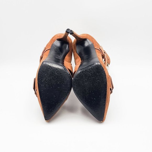 GIUSEPPE Zanotti Booties Tan Suede Buckle Platform Ankle Boots Size 37.5 - Picture 5 of 7